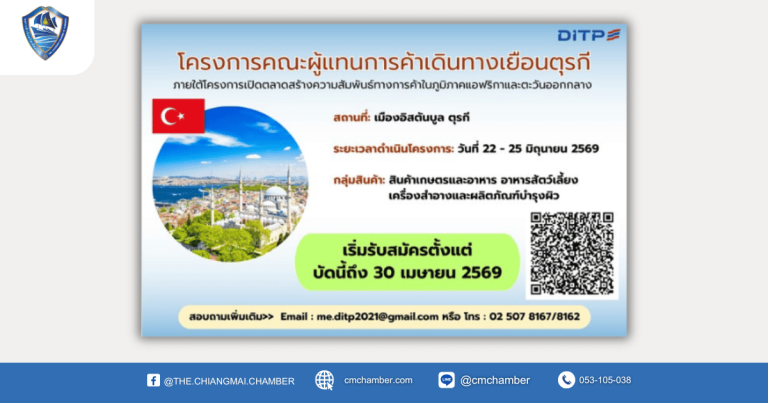 DITP ขอเรียนเชิญผู้ผลิตและผู้ส่งออกสินค้าไทยเข้าร่วมโครงการคณะผู้แทนการค้าเดินทางเยือนตุรกี